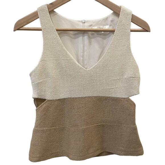 Drew Colorblock Woven Cutout Tank Blouse Cream Tan V Neck Lined Sz XS - Picture 1 of 8